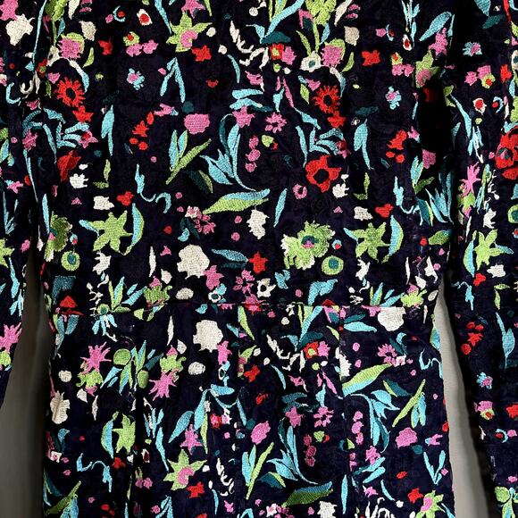 SALONI Florence Playsuit Size 6 Navy Blue Floral Embroidered Silk Long Sleeve - Picture 6 of 16